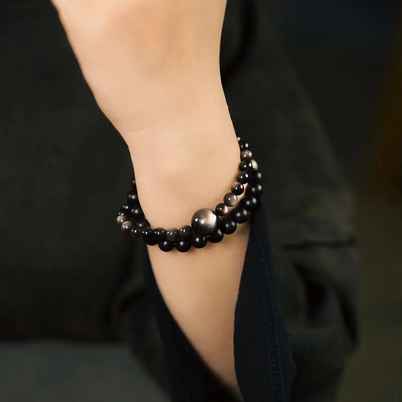 Silver Sheen Obsidian Bracelet & Ebony Cosmic Grounding