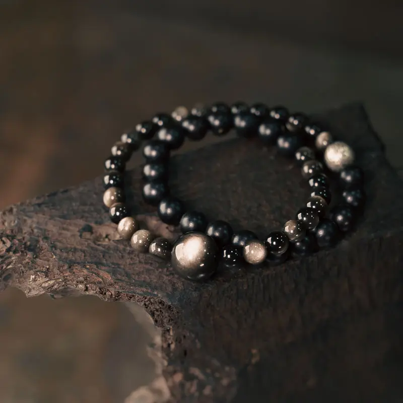 Silver Sheen Obsidian Bracelet & Ebony Cosmic Grounding