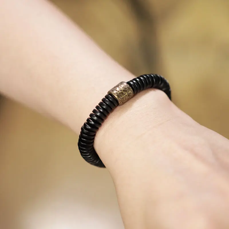 The Ultimate Serene Path: A Hammered Brass Ebony Bracelet