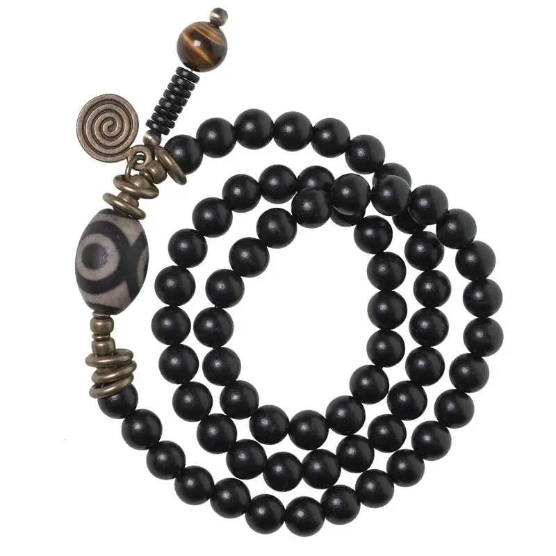Three-Eyed Dzi Bead Bracelet Tibetan Protection Mala