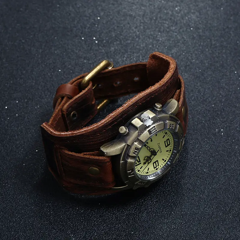 Handcrafted Men's Vintage Leather Compass Watch Bracelet