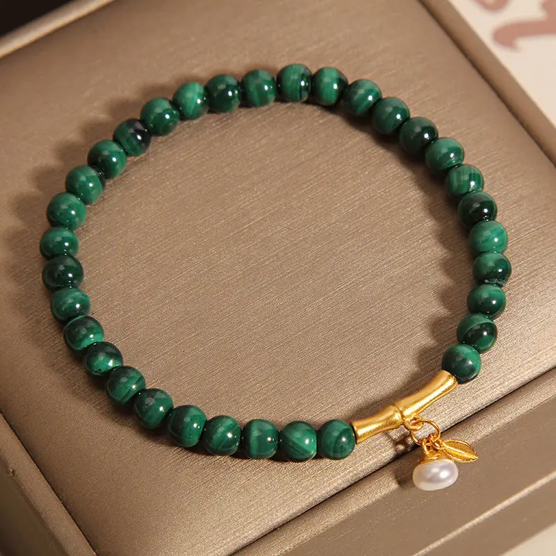 Natural 5mm Malachite & Golden Bamboo Bracelet Transformation & Growth