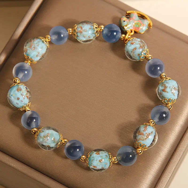 Natural Blue Candy Heart Agate & Glow Liuli Rocking Horse Bracelet Joy & Freedom