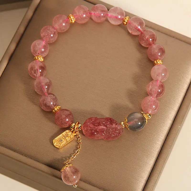 Natural Strawberry Quartz Pixiu Bracelet Love, Wealth & Inner Joy