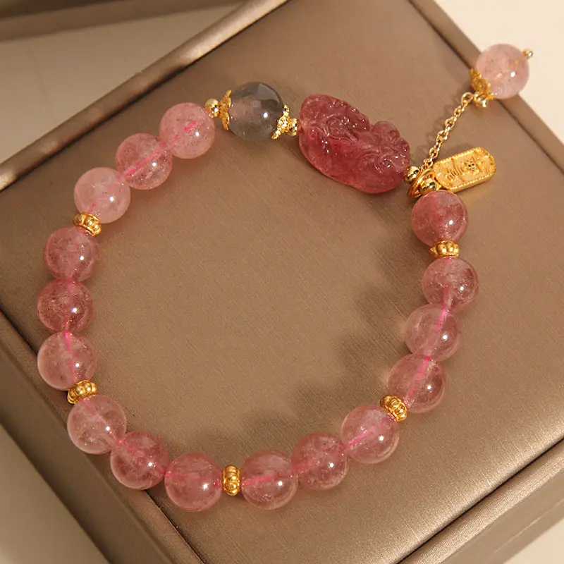 Natural Strawberry Quartz Pixiu Bracelet Love, Wealth & Inner Joy