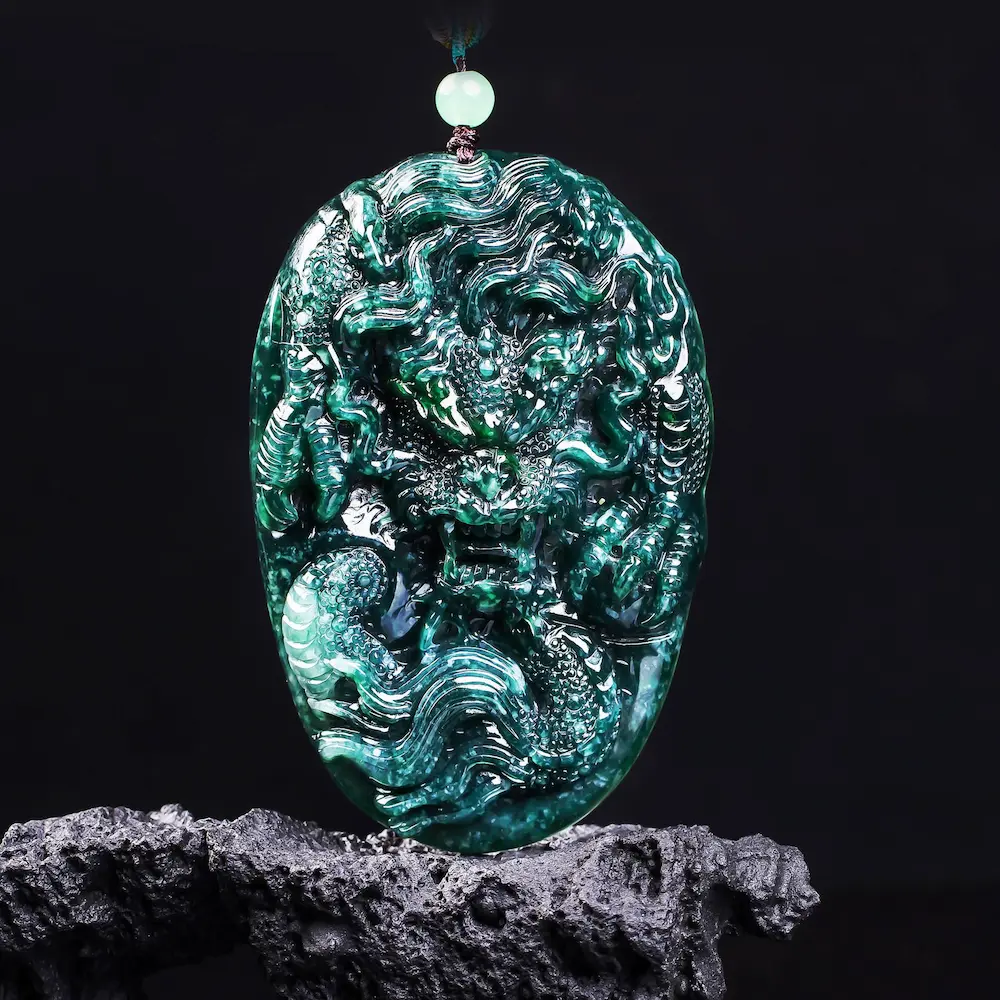88g Heavyweight Natural Jadeite Dragon Pendant 3D High-Relief Amulet for Success