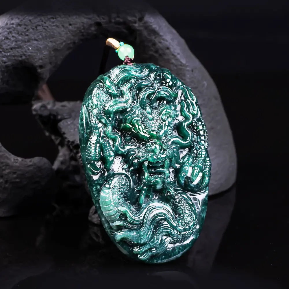 88g Heavyweight Natural Jadeite Dragon Pendant 3D High-Relief Amulet for Success