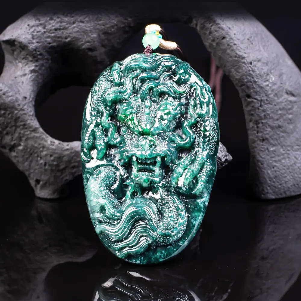 88g Heavyweight Natural Jadeite Dragon Pendant 3D High-Relief Amulet for Success