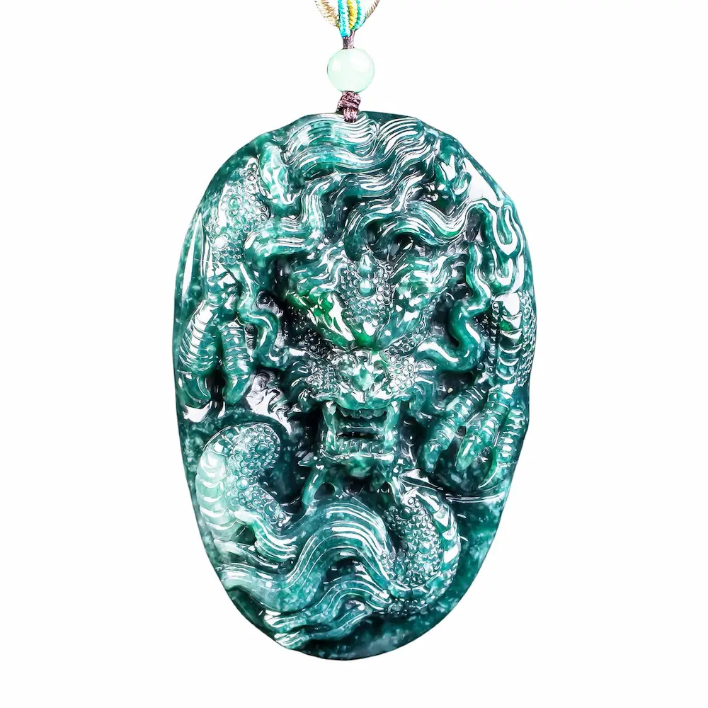 88g Heavyweight Natural Jadeite Dragon Pendant 3D High-Relief Amulet for Success