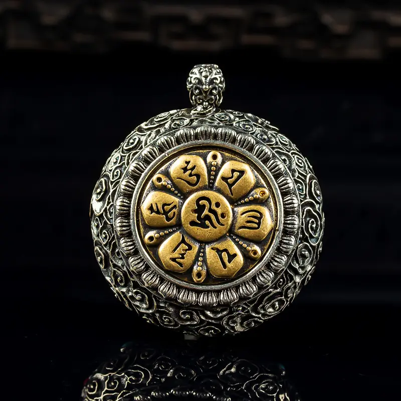 Blue Aura Jadeite Buddha & Demon Pendant - Spinning Mantra