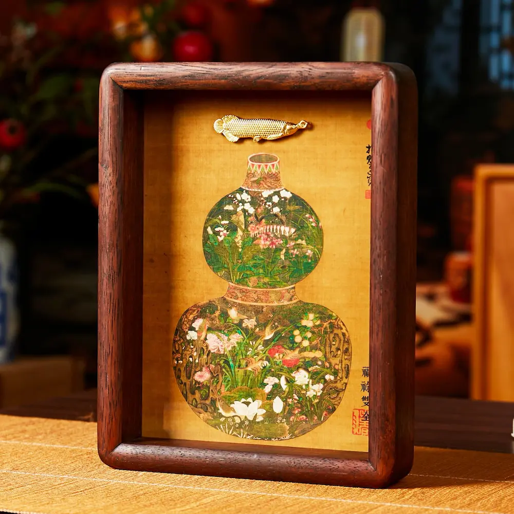 Handcrafted 3D Feng Shui Prosperity Frame Wu Lou & Arowana for Wealth & Health