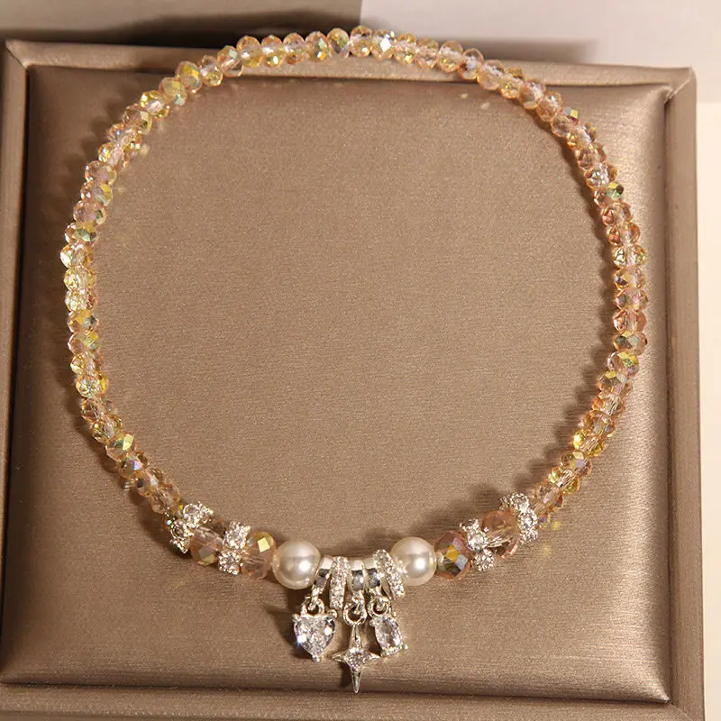 Handcrafted Aurora Crystal & Zircon Dainty Anklet Grounding Charm for Radiant Energy