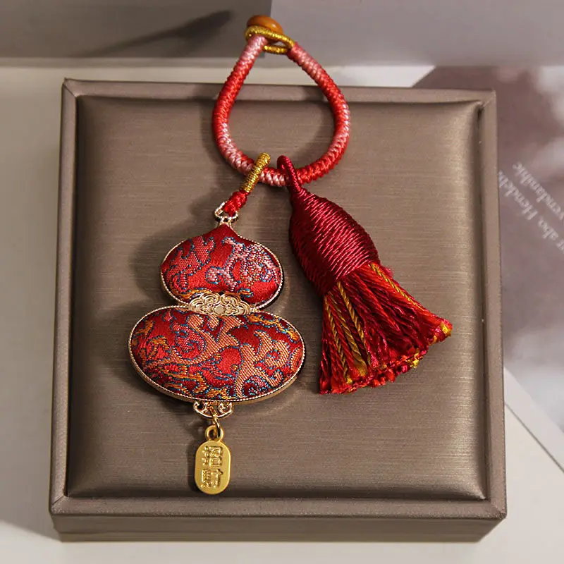 Handcrafted Embroidered Wu Lou Gourd Charm Feng Shui Tassel for Health & Abundance