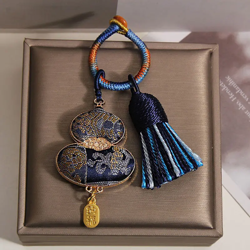 Handcrafted Embroidered Wu Lou Gourd Charm Feng Shui Tassel for Health & Abundance