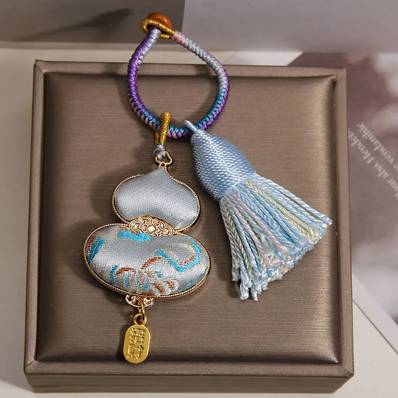 Handcrafted Embroidered Wu Lou Gourd Charm Feng Shui Tassel for Health & Abundance
