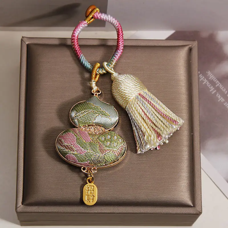 Handcrafted Embroidered Wu Lou Gourd Charm Feng Shui Tassel for Health & Abundance