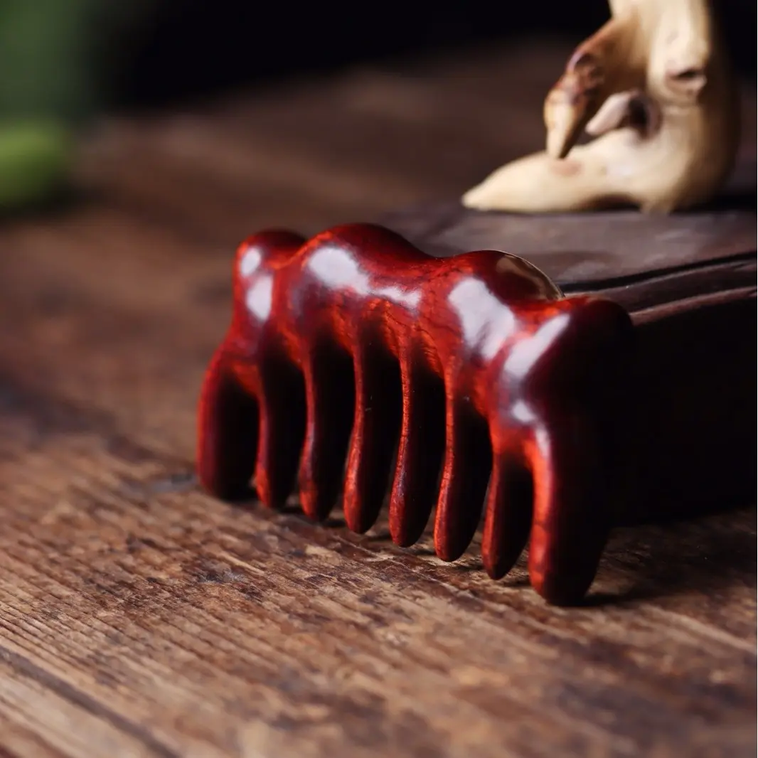 Handcrafted Indonesian Rosewood Cat Ear Comb | Scalp Gua Sha & Meridian Massage Tool