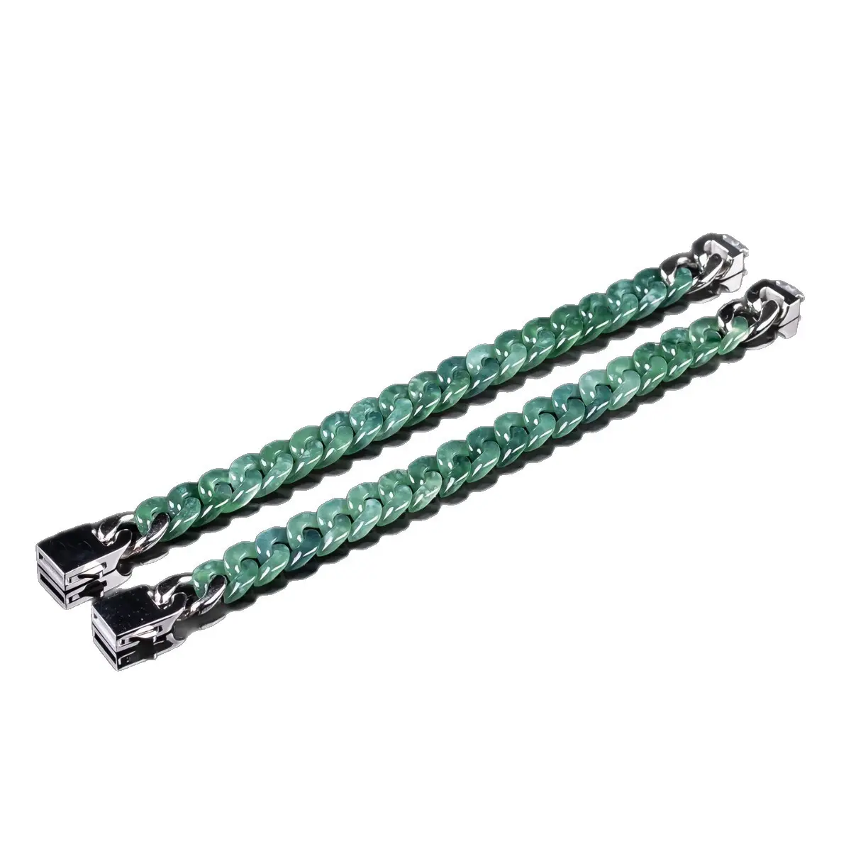 Natural Ice-Glutinous Jadeite Cuban Link Bracelet 10mm Bold Geometric Chain for Wealth