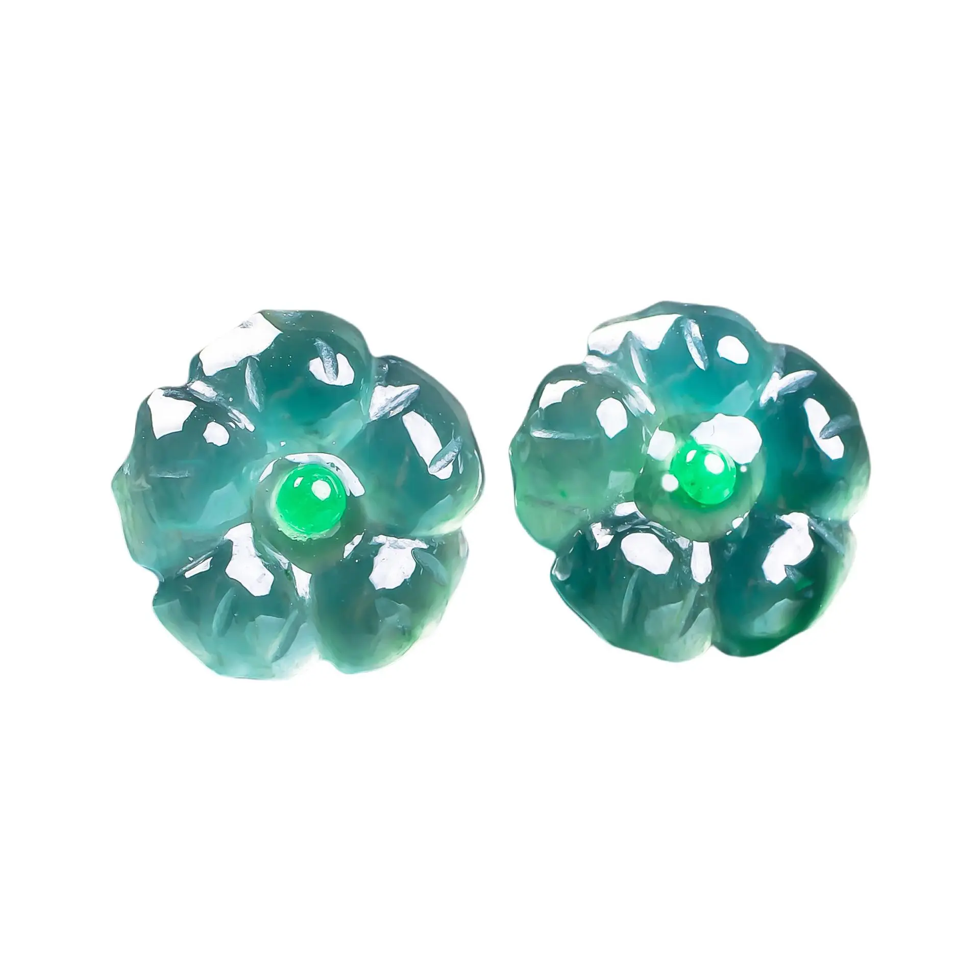 Natural Ice-Glutinous Jadeite Plum Blossom Studs S925 Silver Healing Earrings