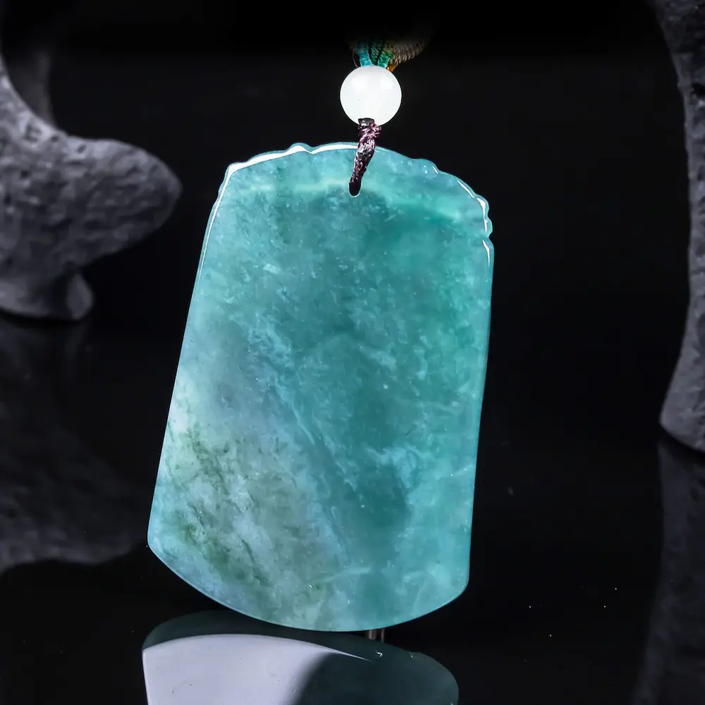 Natural Jadeite Landscape Pendant | Hand-Carved Shanshui Amulet for Success & Support