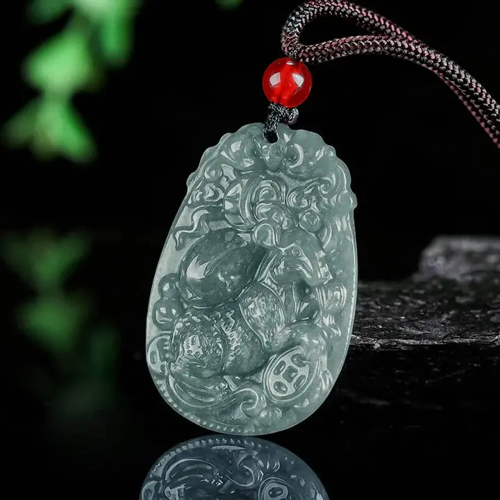 Buddha Bodhis Chinese Zodiac Jade Year of the Horse Luck Rope Necklace Pendant