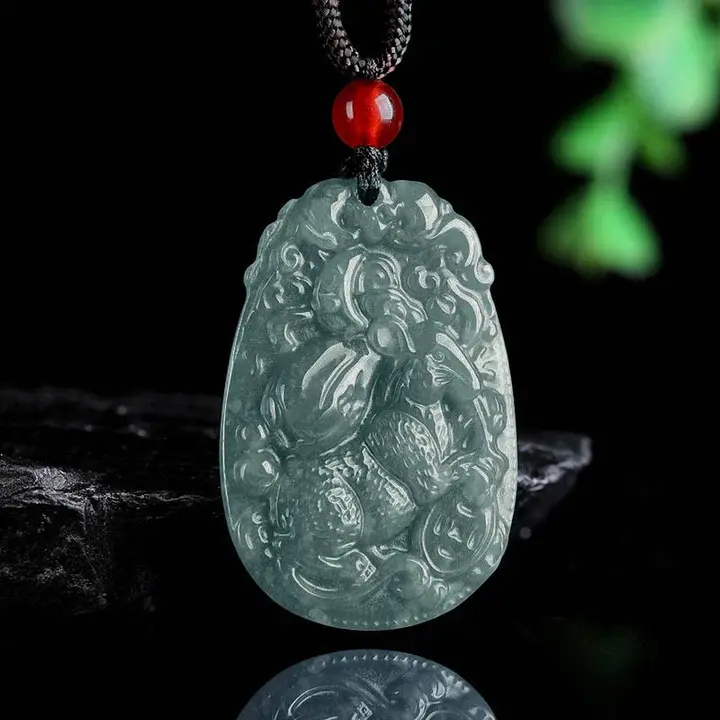 Buddha Bodhis Chinese Zodiac Jade Year of the Horse Luck Rope Necklace Pendant