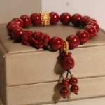 Handcrafted Natural Red Cinnabar Pixiu Bracelet Lucky Bag Amulet for Wealth & Protection