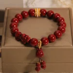 Handcrafted Natural Red Cinnabar Pixiu Bracelet Lucky Bag Amulet for Wealth & Protection