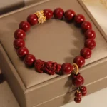 Handcrafted Natural Red Cinnabar Pixiu Bracelet Lucky Bag Amulet for Wealth & Protection