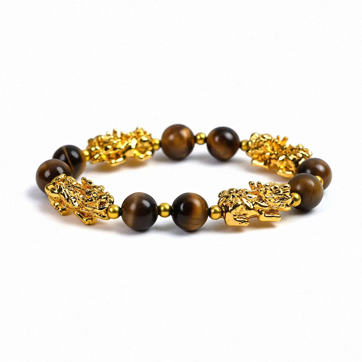 Natural 10mm Tiger Eye Quad-Pixiu Bracelet Four Directions Wealth & Confidence Shield