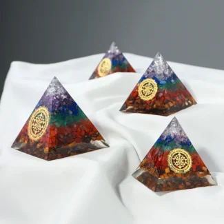 7 Chakra Natural Gemstone Orgonite Pyramid - Handcrafted Energy Generator