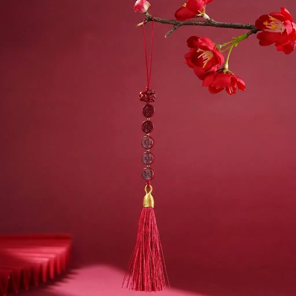 Handcrafted Cinnabar Horse Five Emperor Coins Keychain | 2026 Zodiac Amulet