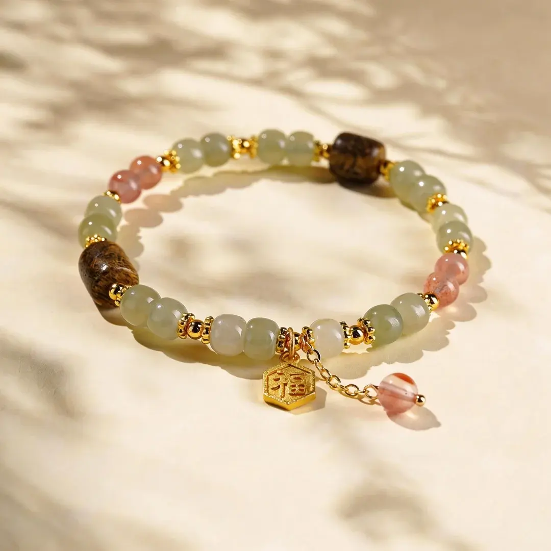 Handcrafted Hetian Jade Bracelet | Calming Eaglewood & Southern Red Agate Amulet