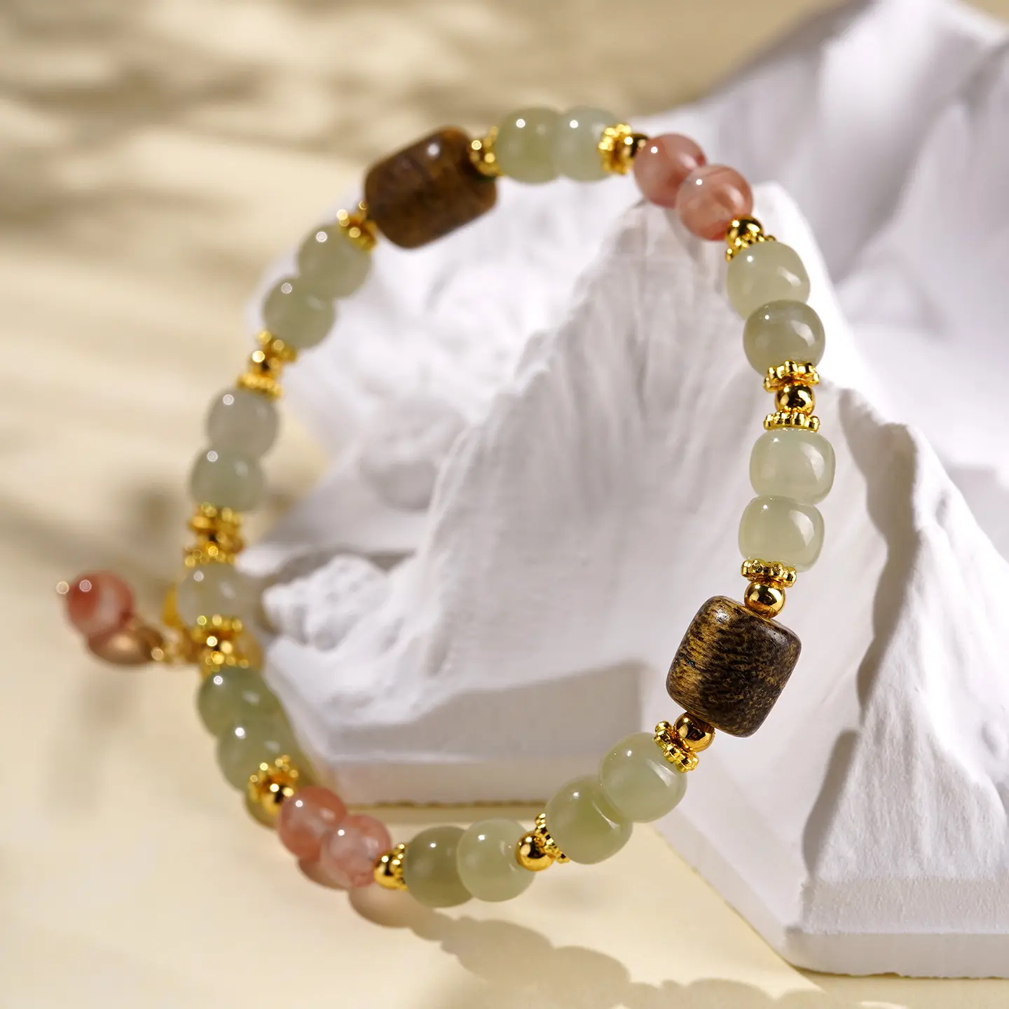 Handcrafted Hetian Jade Bracelet | Calming Eaglewood & Southern Red Agate Amulet