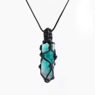 Handcrafted Natural Fluorite Crystal Point Wrapped Pendant - Buddha Bodhis