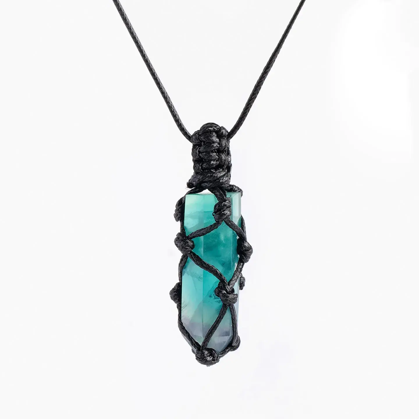 Handcrafted Natural Fluorite Crystal Point Wrapped Pendant - Buddha Bodhis