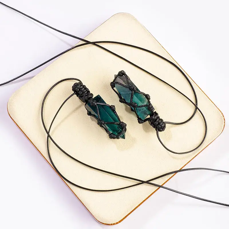 Handcrafted Natural Fluorite Crystal Point Wrapped Pendant - Buddha Bodhis