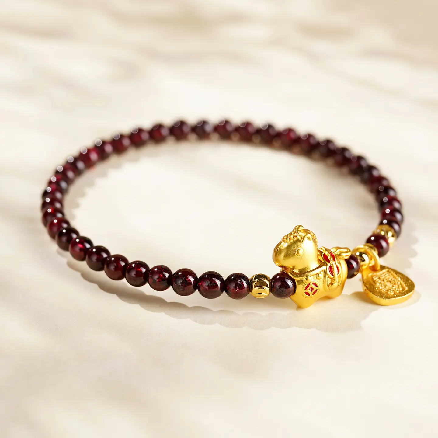 Handcrafted Natural Garnet Bracelet Zodiac Horse Wealth Amulet