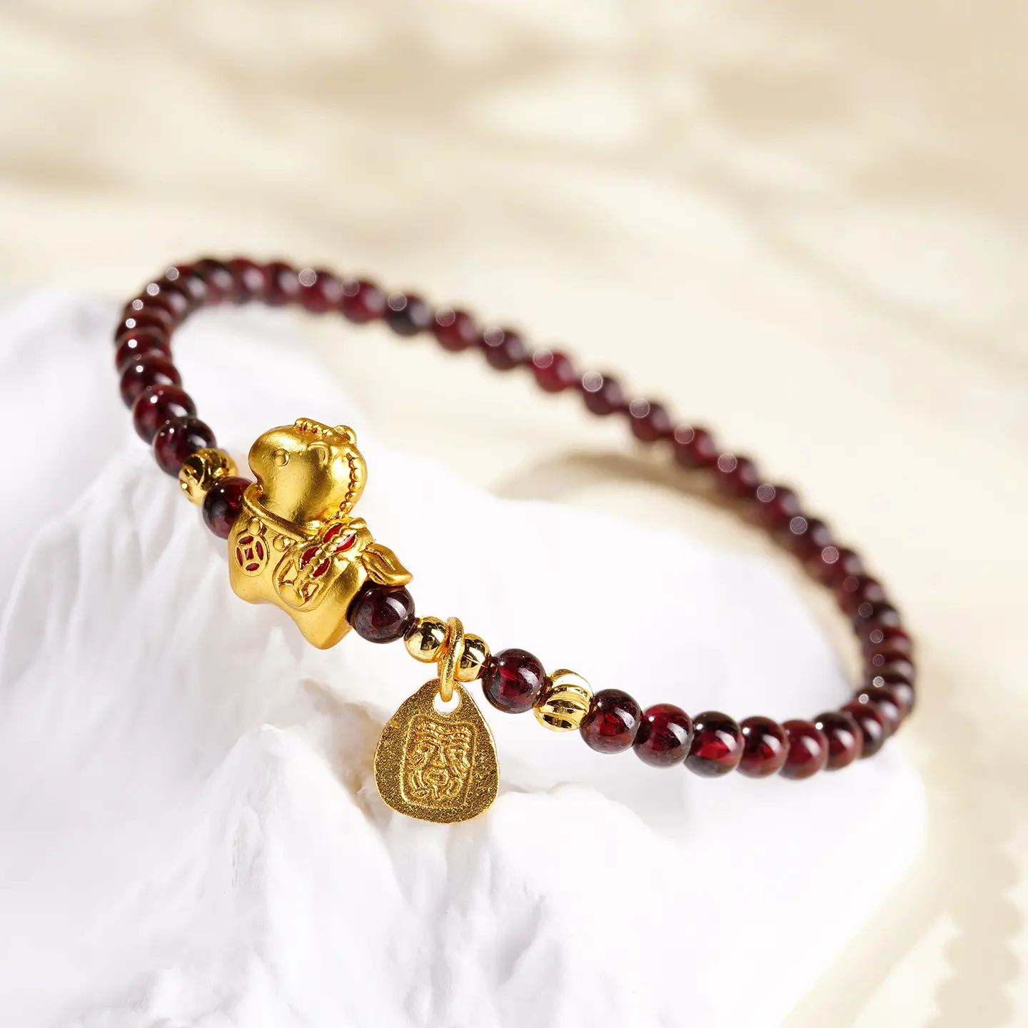 Handcrafted Natural Garnet Bracelet Zodiac Horse Wealth Amulet