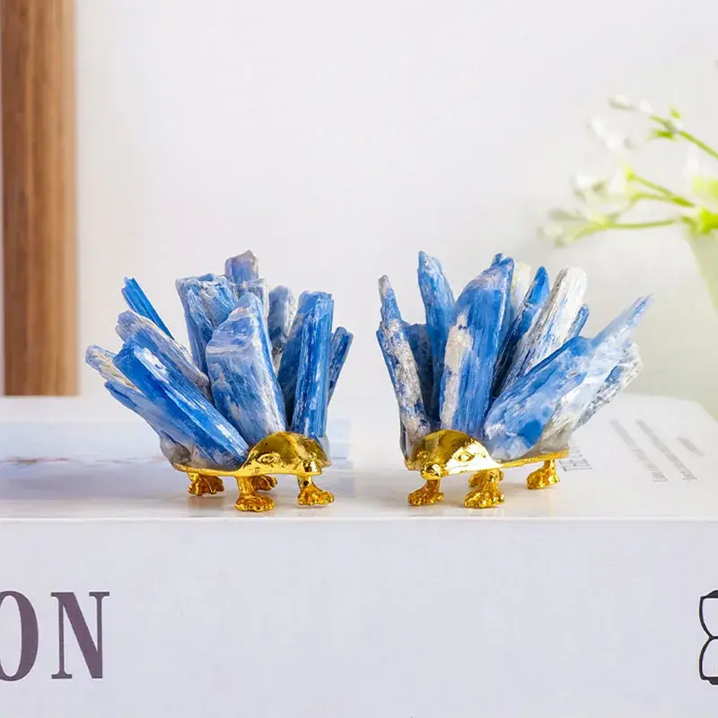 Handcrafted Natural Kyanite Hedgehog Ornament | Modern Desktop Decor