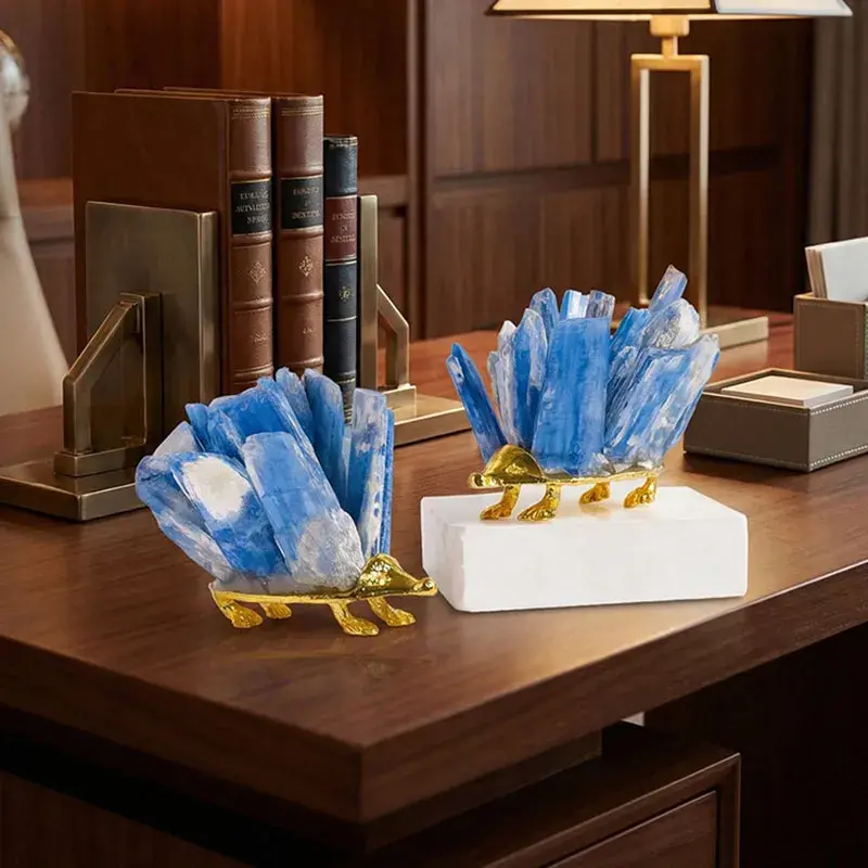 Handcrafted Natural Kyanite Hedgehog Ornament | Modern Desktop Decor