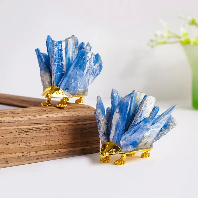 Handcrafted Natural Kyanite Hedgehog Ornament | Modern Desktop Decor