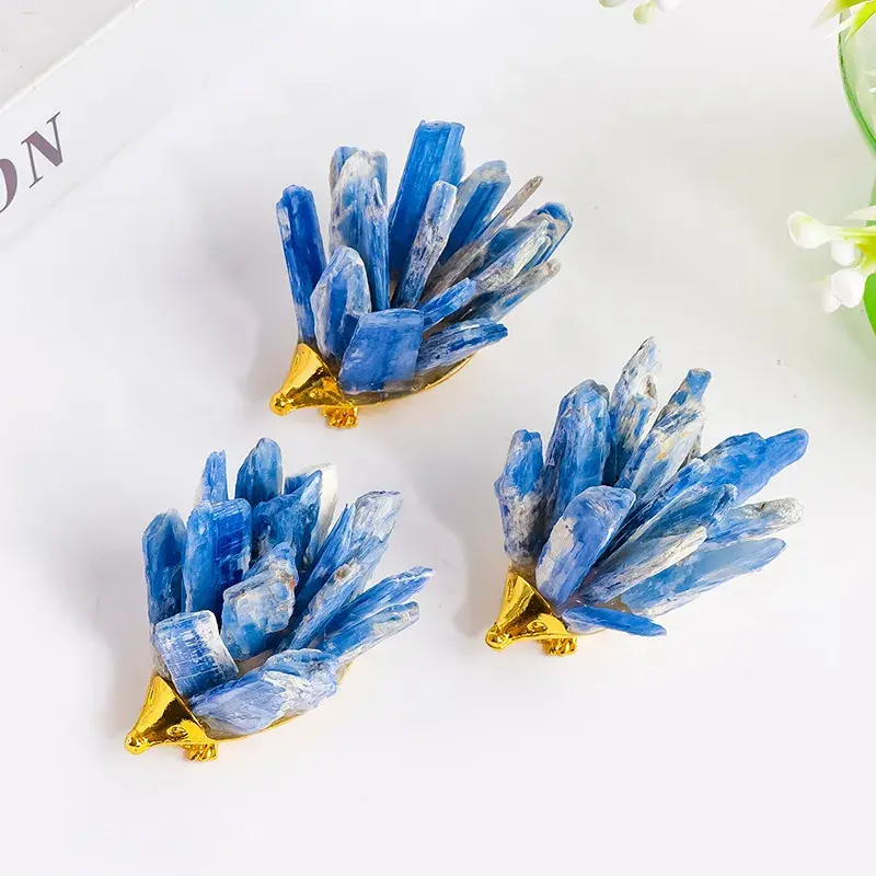 Handcrafted Natural Kyanite Hedgehog Ornament | Modern Desktop Decor