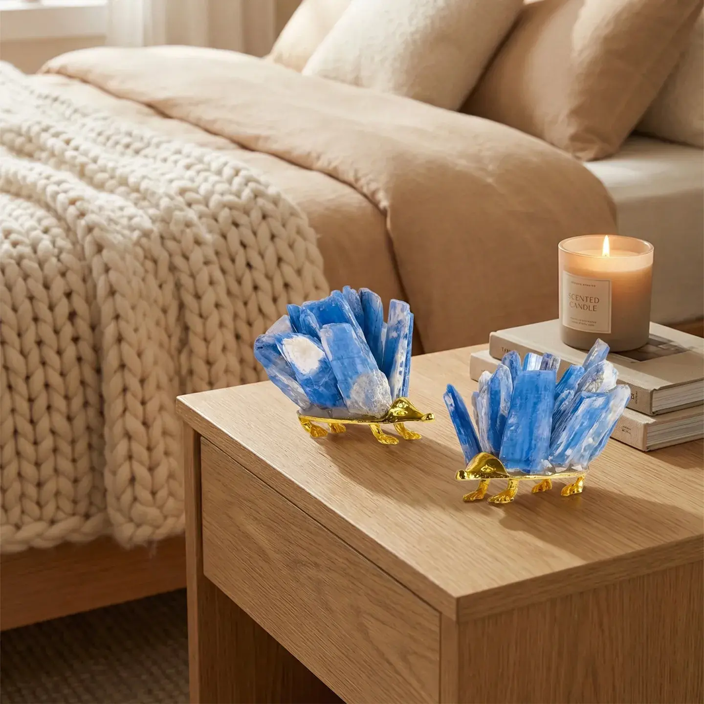 Handcrafted Natural Kyanite Hedgehog Ornament | Modern Desktop Decor