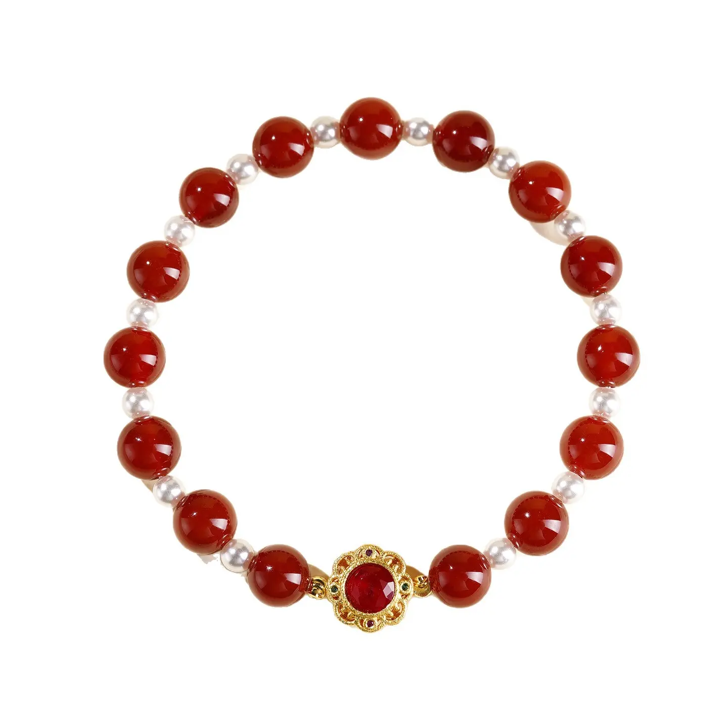 Handcrafted Natural Red Agate & Shell Pearl Bracelet - Buddha Bodhis