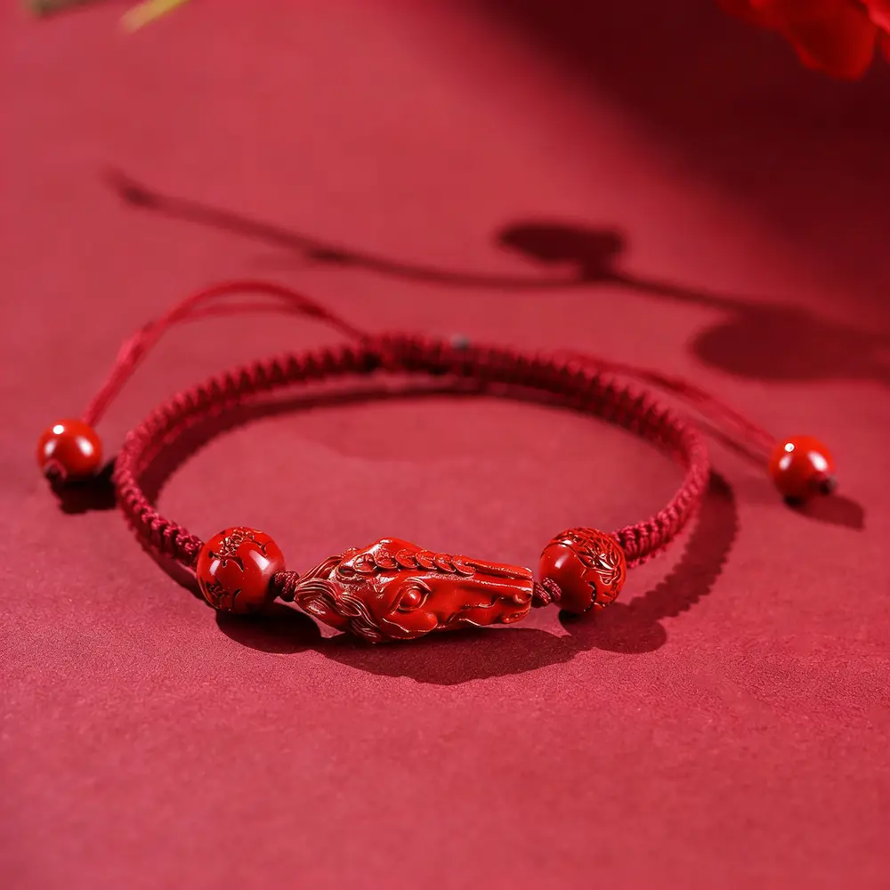Handcrafted Natural Red Cinnabar Prosperity on Horseback Bracelet 2026 Zodiac Red String Amulet