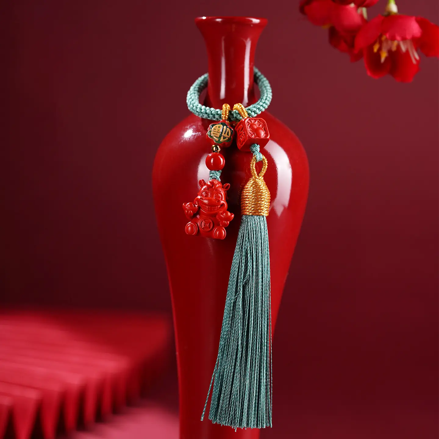 Handcrafted Natural Red Cinnabar Prosperity on Horseback Keychain 2026 Zodiac Wealth Amulet