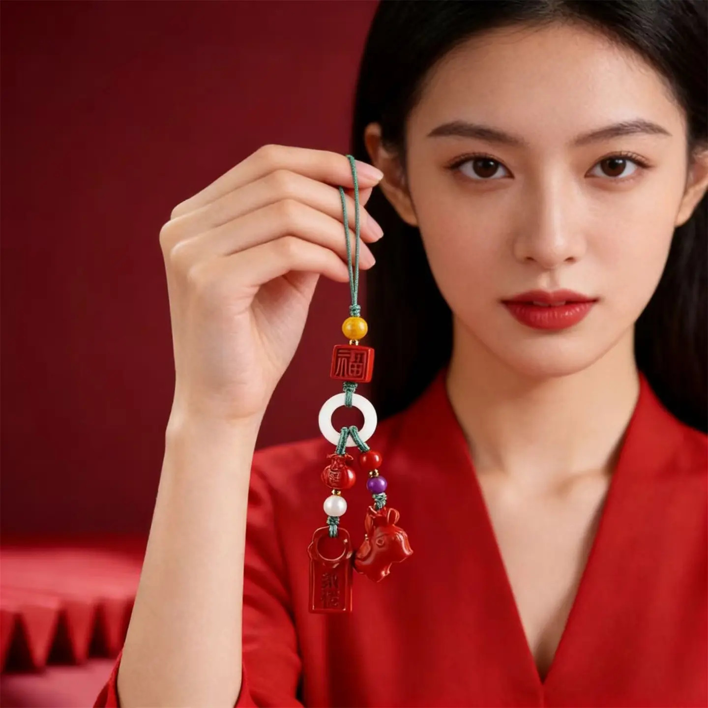 Handcrafted Natural Red Cinnabar Year of the Horse Phone Charm 2026 Zodiac Amulet