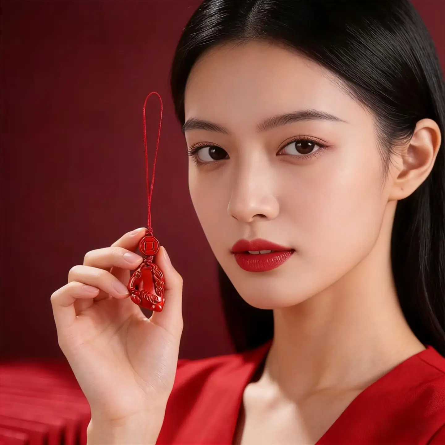 Handcrafted Natural Red Cinnabar Year of the Horse Phone Charm 2026 Zodiac Protection Amulet