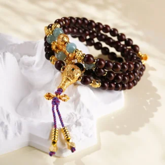 Handcrafted Natural Red Sandalwood & Jadeite Multi-wrap Bracelet - Buddha Bodhis